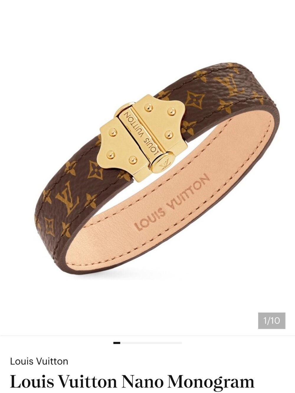 Louis Vuitton Monogram Leather Bracelet with Gold-Tone Clasp
